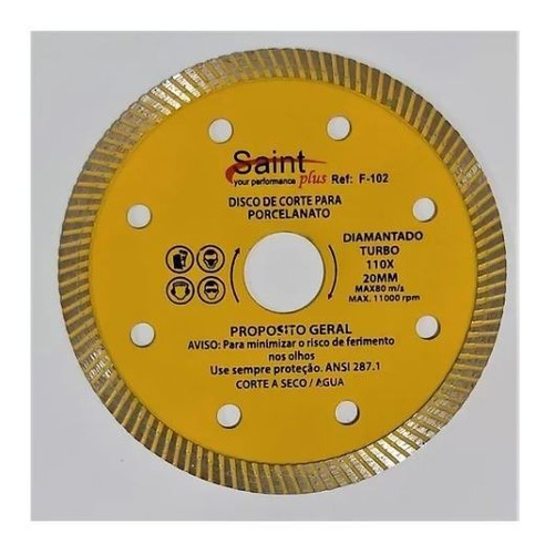 Disco De Corte Porcelanato Turbo Diamantado 110mm X 20mm