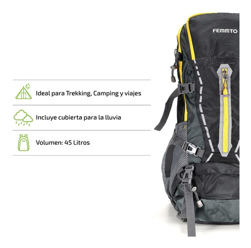 Imagen 2 de 9 de Mochila Tactica De Camping Trekking 45 Lts Mochilero Viaje