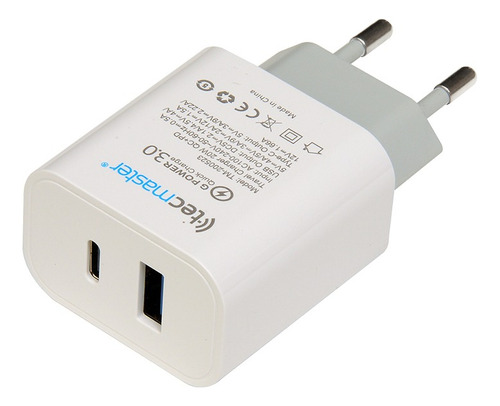 Cargador Usb C Y Usb Carga Rápida 20w Certificado Sec Color Blanco