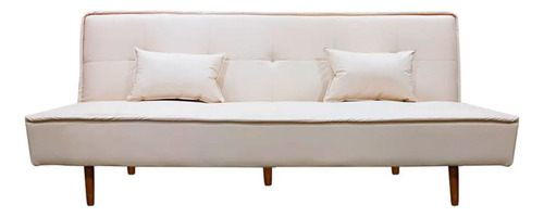 Sofá Cama Silver 3 Lugares Reclinável 1,93 Corino Bege Desenho Do Tecido Liso