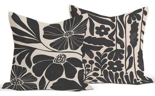 Fundas De Almohada Retro Bohemias, Negras Y Beige, Con Flore