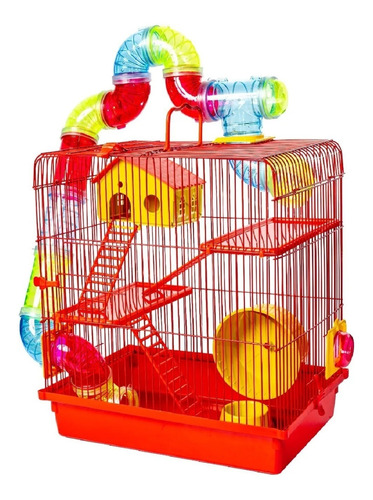Gaiola Vermelha Hamster Sírio Labirinto Completo + Bebedouro