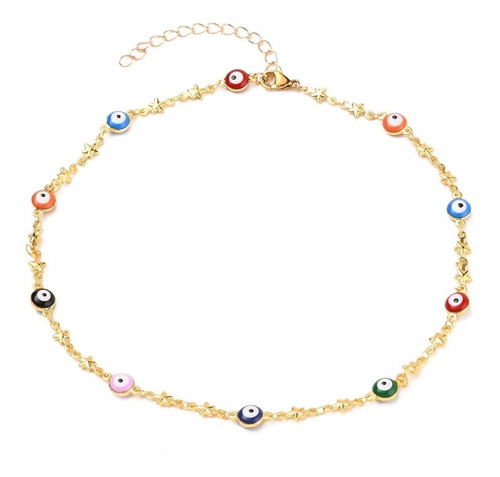 Cadena Tipo Choker Con Ojitos Turcos Coloridos Y Estrellas 