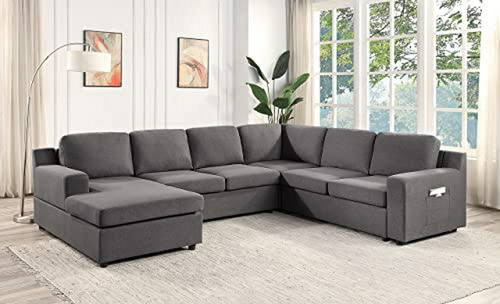 Sofá Esquinero 6 Plazas Con Chaise Longue En Gris