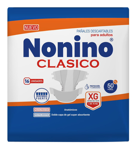 80 Pañales Nonino Clasico Anatómicos Elastizados Talle Xg Eg