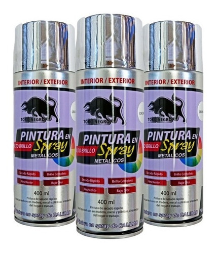 3 Unidades Spray Uso General Cromo Metalico Brillante 400ml