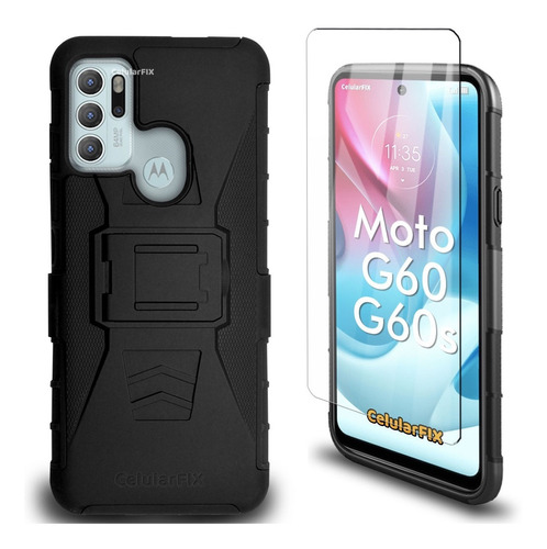 Funda Protector P/ Moto G60 / G60s, Uso Rudo Con Clip + Mica