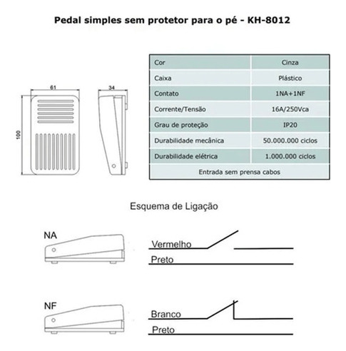 6 Unidades Interruptores Tipo Pedal 16a 250vca Kh-8012 Tiwa