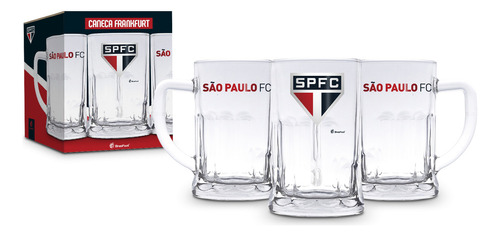 Caneca De Chopp Cerveja Vidro 565ml Times Futebol Sao Paulo Cor Vermelho