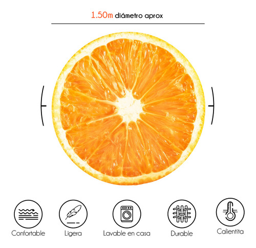 Manta Redonda Frutas Comida Circular Individual Ultrasuave Naranja
