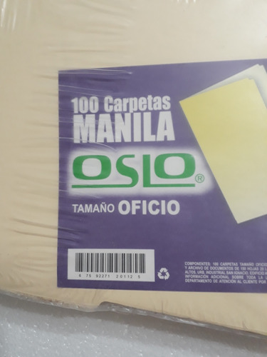 Carpetas Anarillas Manila Oficio Paq. 100
