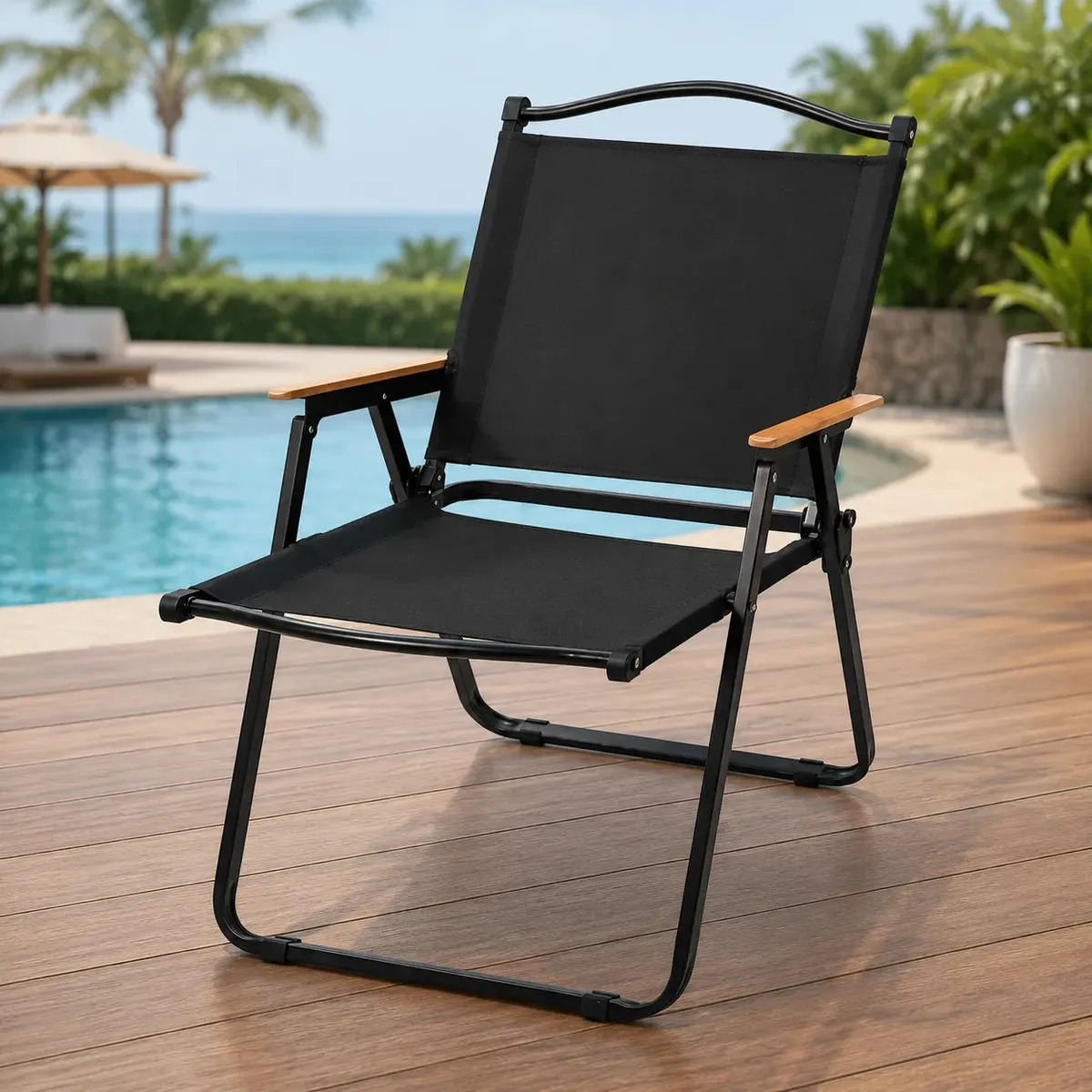 Cadeira de Praia Dobrável Premium Camping Jardim Piscina Tecido Oxford 600D Aço Carbono Reforçado Suporta Até 150kg