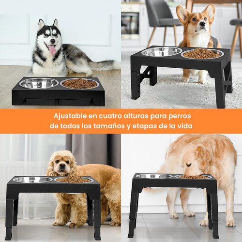 Comedouro Elevado Para Cães Com Tigelas De Aço Inoxidável