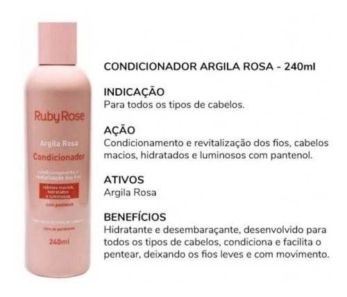 Imagem 2 de 8 de Condicionador Desembaraçante Argila Rosa Ruby Rose