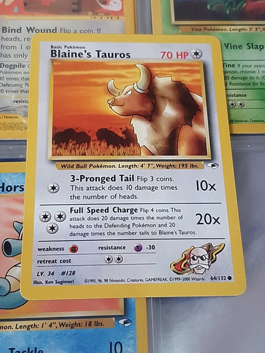 Blaine's Tauros 64/132,original De Pokemon Tcg,1999-2000