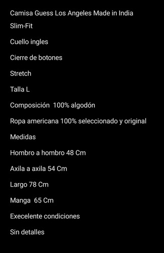 Camisa Guess Los Angeles Made In India Slim-fit L (Usado)