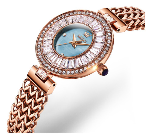 Reloj De Cuarzo Para Señora Olves Con Diamantes Fondo Azul