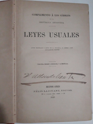 Leyes Usuales De La República Argentina Año 1886