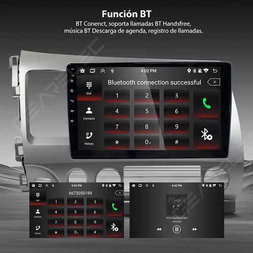 Gearelec Autoestéreo Pantalla Carplay Android Auto 2+32g Carplay Wifi Fm Gps Para Honda Civic 2006-2011 Con Cámara Arnés Rca Usb Admite Subwoofer Y Amplificador