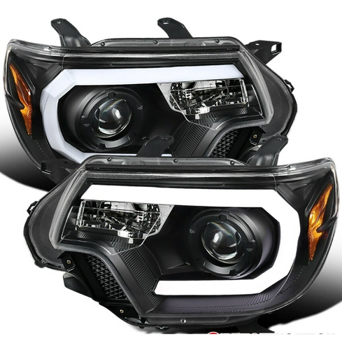 Faros 2012-2015 Toyota Tacoma Proyector Negro  Barra Led