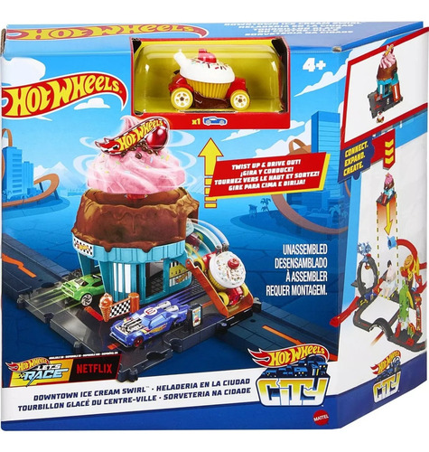Pista de heladería Hot Wheels City en la ciudad, de color mate