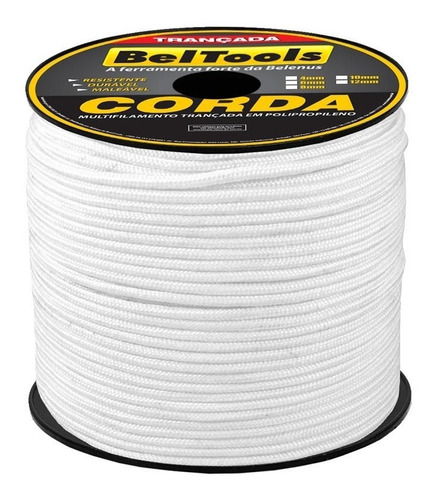 Corda Trançada Branca Multifilamento Pp 6mm 180 Mts Beltools