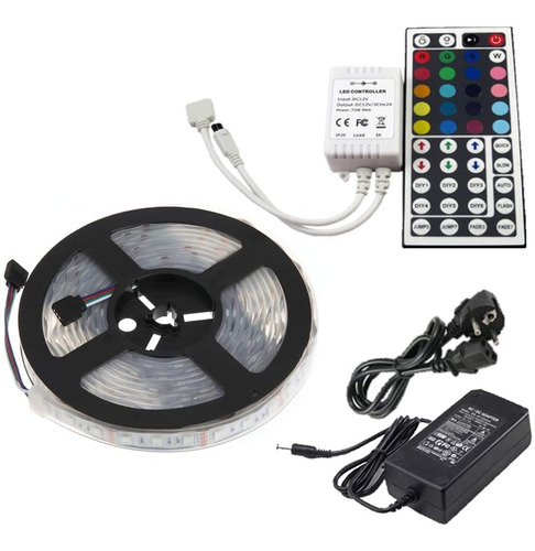 Tira Led  Rgb 5050 Con Control P/ext. 5mts  + Fuente 5 Amp