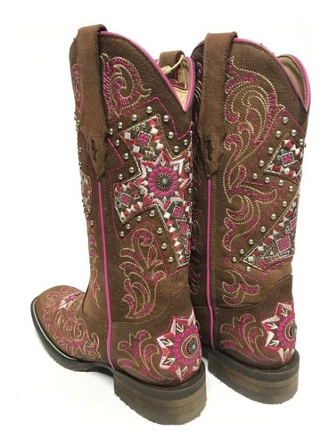 Bota Goyazes Feminina Com Cruz Rosa Bordada Promoção! | Mercado Livre