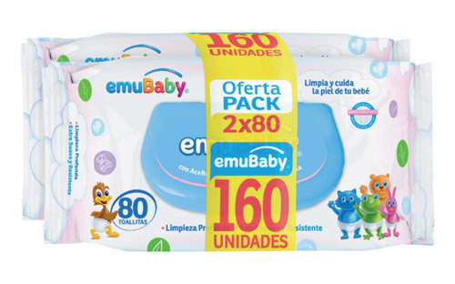 Toallas Húmedas Emubaby Premium C/ Tapa Pack 2x80un (160 Un)