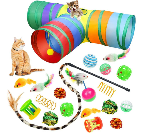 20 Pcs Cat Kitten Toys Set Túneles De Gato Plegables P...