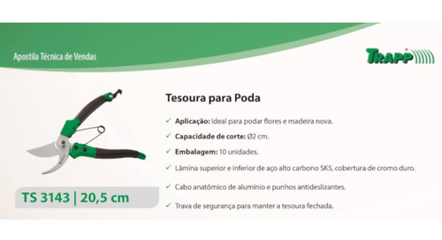Imagem 2 de 2 de Tesoura Para Poda 20,5 Cm Trapp Ts 3143