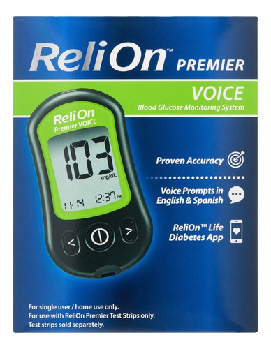 Relion Premier Voice, Monitor De Glucosa Color Negro