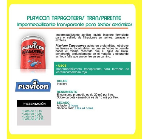 Imagen 3 de 6 de Plavicon Tapagoteras Transparente 10litros Pintumm