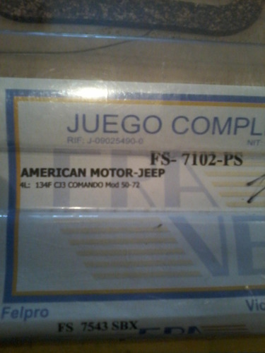 Juego De Empacadura Fs-7102-ps / Jeep Comando 4l -134f- Cj3