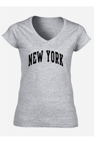 Remera Nueva York Logo Mujer Escote V 