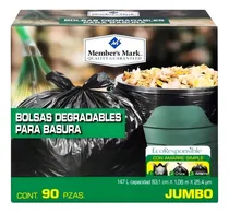 Comprar Bolsa Para Basura Member's Mark Jumbo Biodegradable Con 90 P Color Negro
