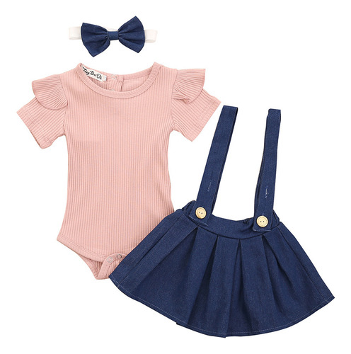 Conjunto De Mameluco De Manga Corta Para Niñas W Kids Y Fald