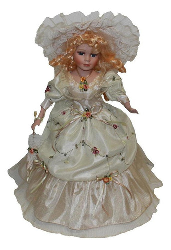 Aa 16 Pulgadas De Porcelana Crema Vestido Victoriano Muñeca