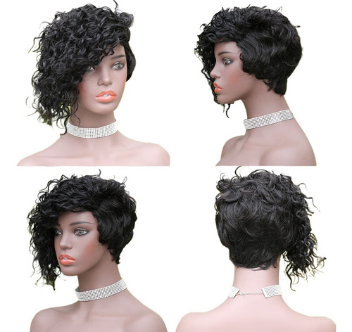 Peluca De Tumor Rizada Negra 100% Cabello Humano