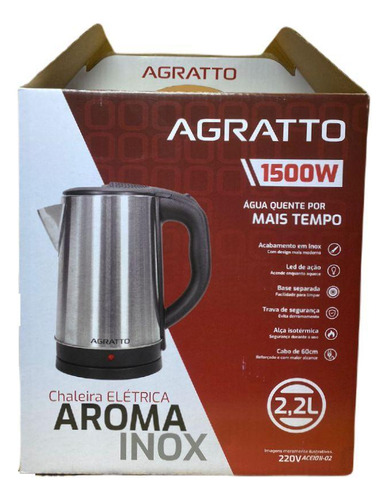 Chaleira Elétrica Agratto 2,2l Inox 220v Novo