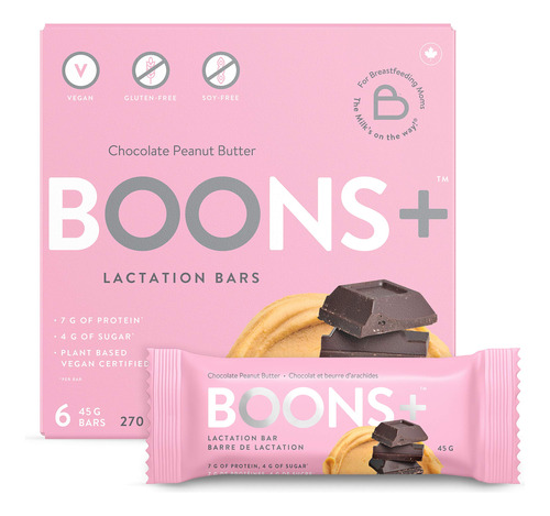 Barras De Lactancia Veganas Boons+; Mantequilla De Mani Y Ch