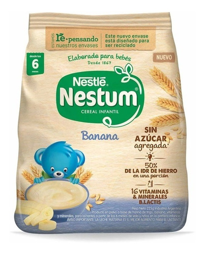 Nestum Cereal Infantil Banana Sin Azucar Bolsa X 225 Gr