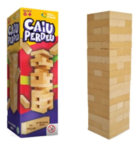 Jogo Caiu Perdeu Pais & Filhos 54 Peças de Madeira