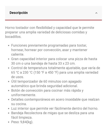 Horno Tostador Eléctrico Oster 25lts, Nuevo En Caja