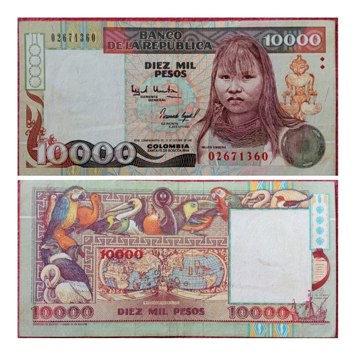 Billete De 10.000 Pesos, Embera, 1994.
