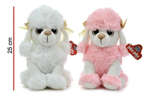 Imagen 2 de 3 de Perro Peluche Perrito Caniche 25 Cm Con Moño Brillo Ojos Edu