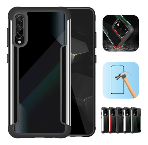 Funda Para Galaxy A50 Con Mica Varios Modelos Antigolpes Plata Metal Color