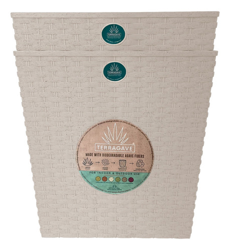 Kit 2 Cestos Papeleros Biodegradable Y Fibra De Agave Rattan Sand