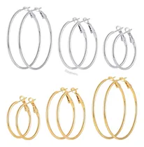 Comprar Aretes Acero Inoxidable Mujer Aretes Grandes Largos Oro 12pz