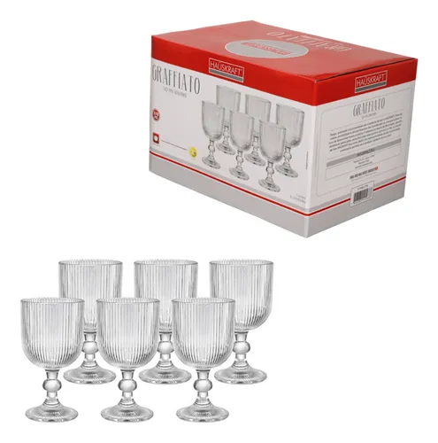 comprar Kit 6 Taças Graffiato Vidro Para Água Vinho 370ml Hauskraft